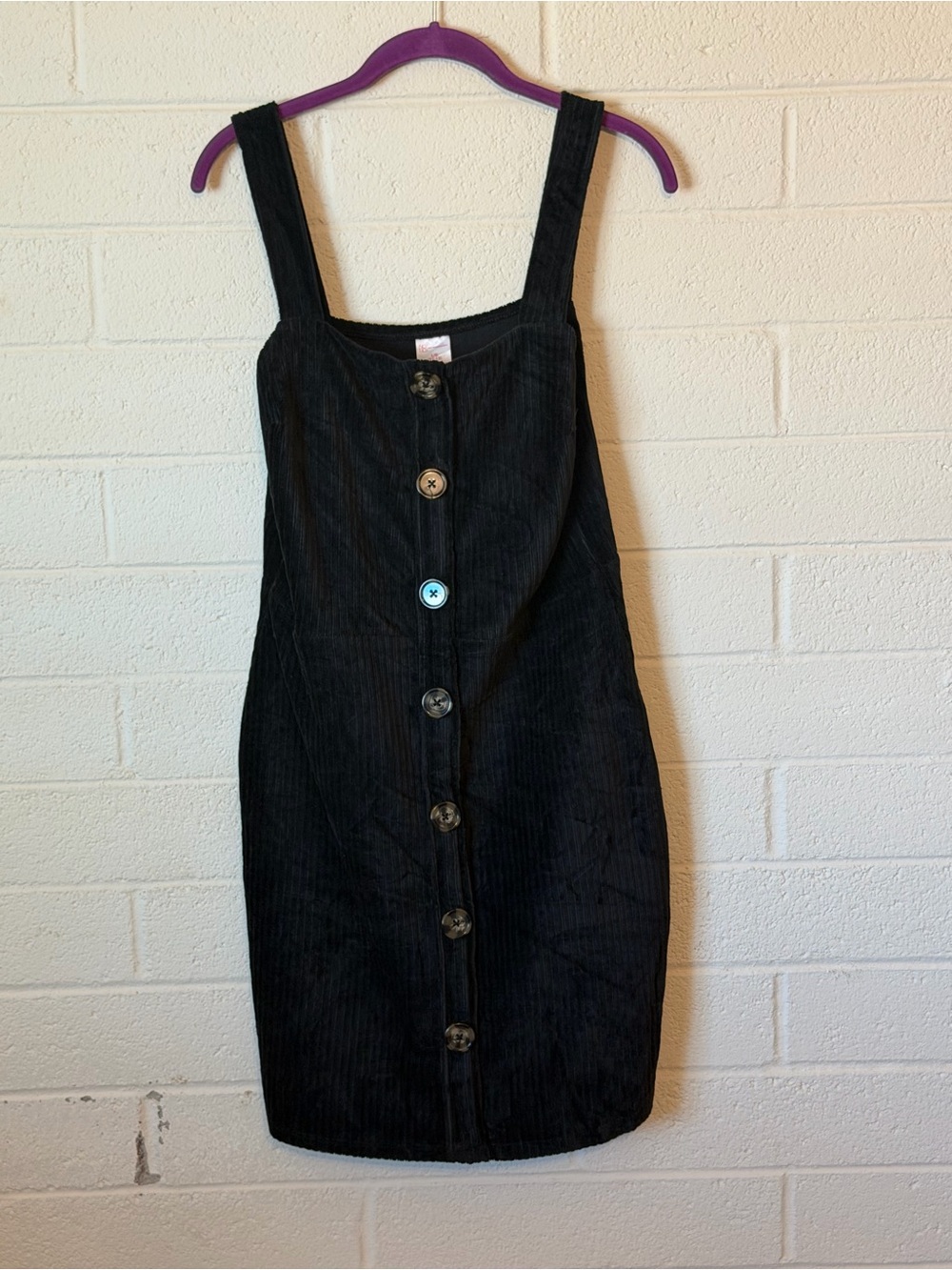 No Boundaries Black Corduroy Button-Front Mini Dress